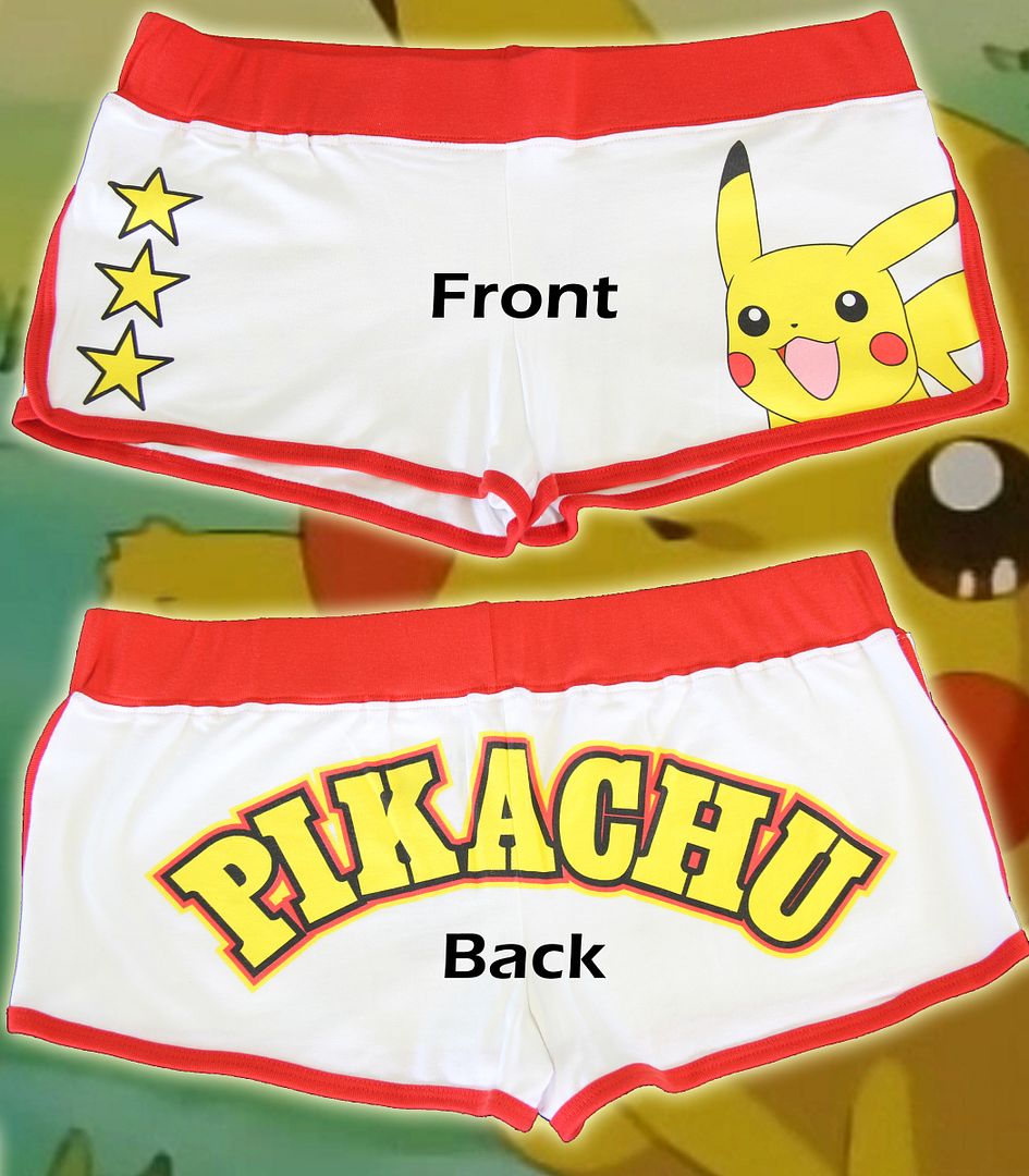 Womens TV Show Pokemon Cute Pikachu Pokeball White Red Stars Booty