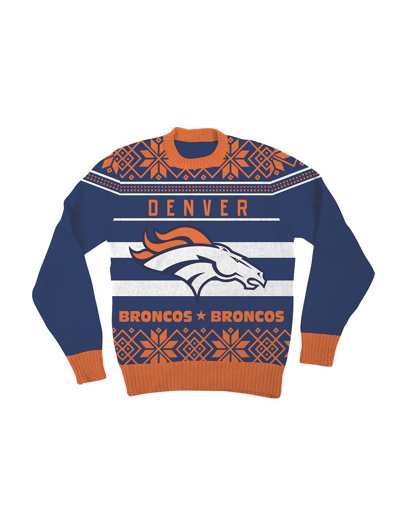 Adult NFL Denver Broncos Big Animal Mascot Logo Navy Ugly Christmas Sweater - 第 1/1 張圖片