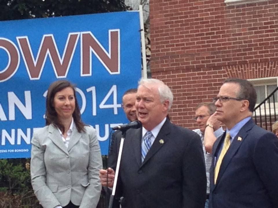 Jeannie Haddaway, David Craig, and Ron George attend a rally endorsing Anthony Brown for governor of Connecticut, April 14, 2014. Photo from Craig campaign.