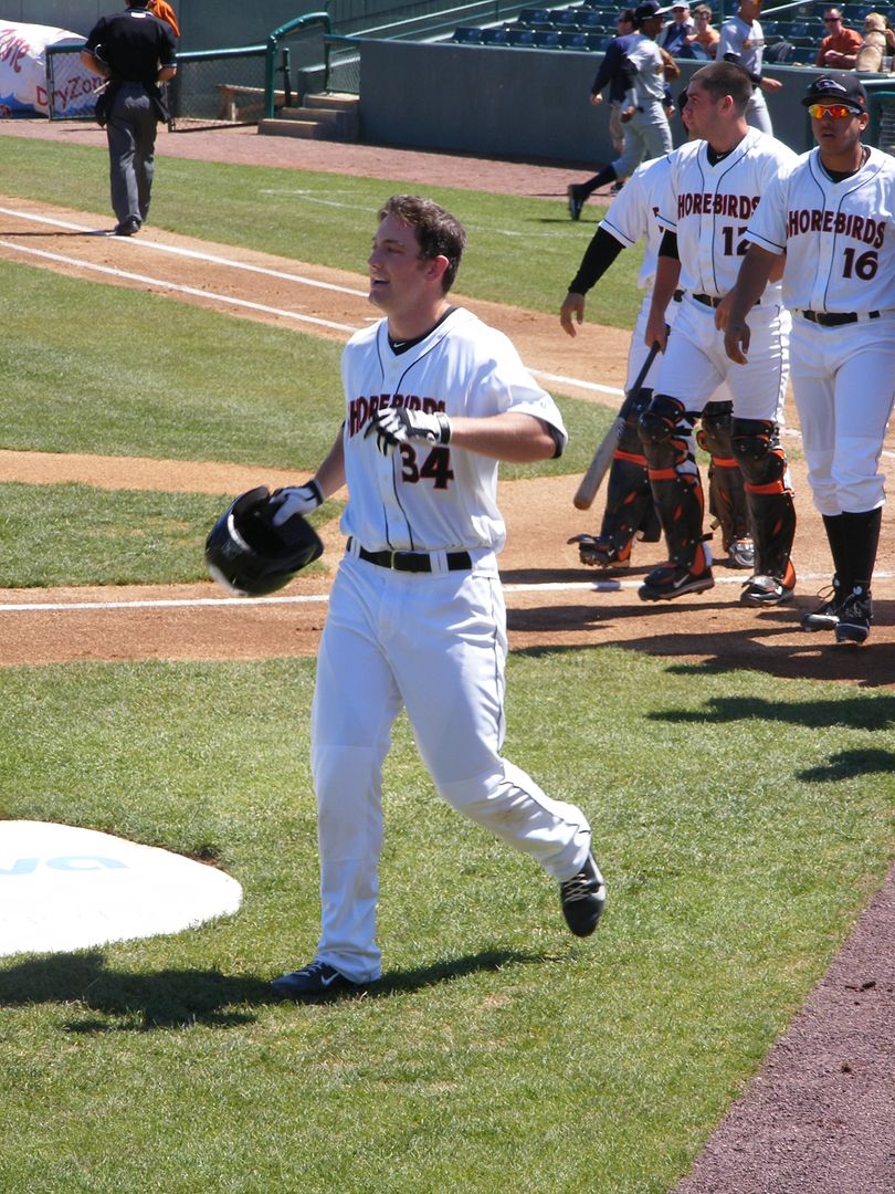 Delmarva's Conor Bierfeldt reacts after a walkoff home run against Charleston, April 27, 2014.