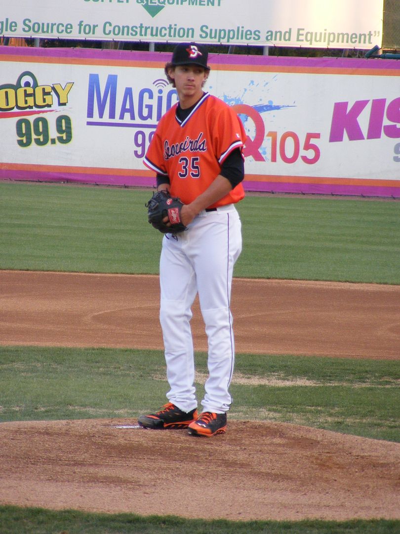 Hunter Harvey pitches in the Shorebirds home opener, April 10, 2014.