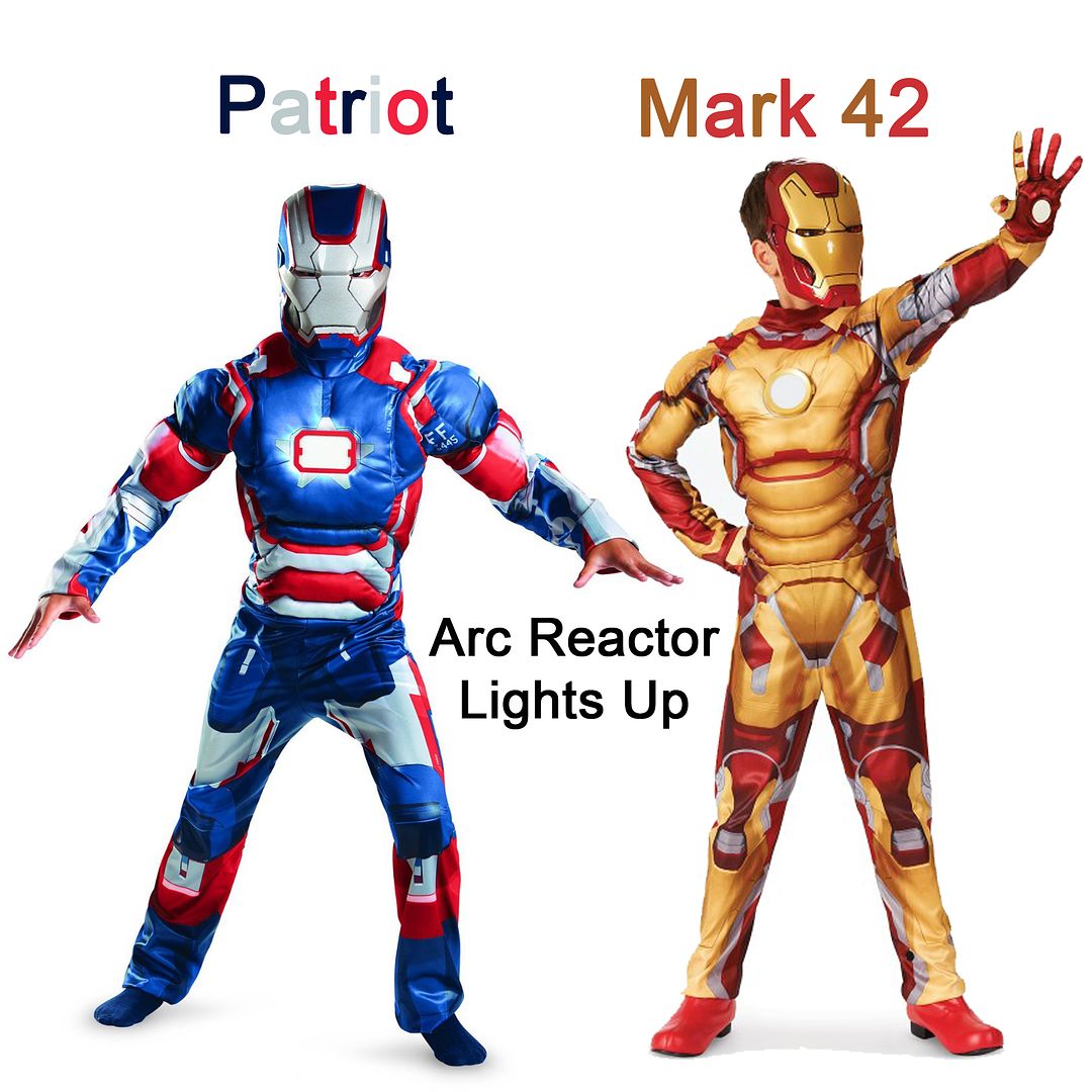 Child Marvel Comic Movie Iron Man 3 Light Up Muscle Suit Patriot Mark 42 Costume