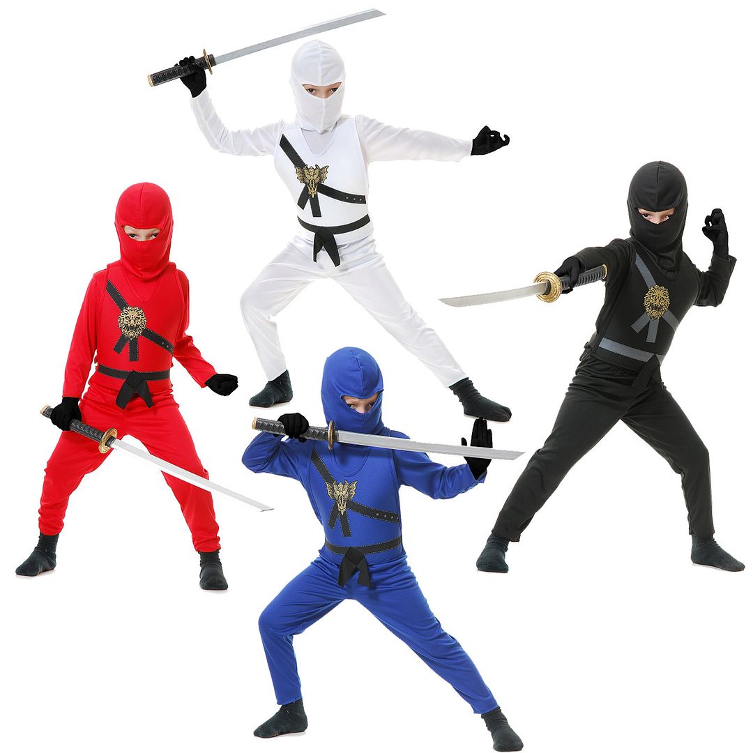 Child Warrior Ninjas Red Blue Black White Ninja Assassin Suit Halloween Costume