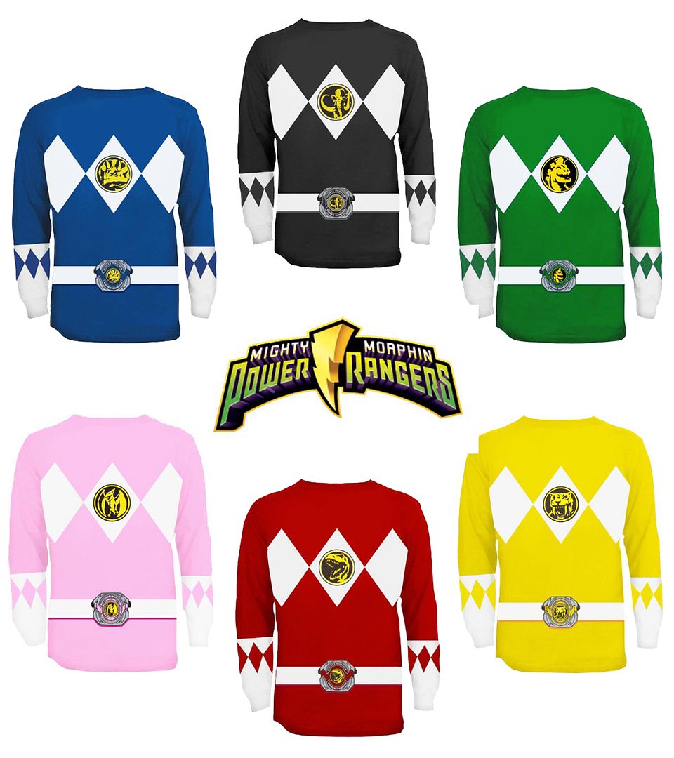 Adult TV Show Mighty Morphin Power Rangers Ranger Costume Long Sleeve T ...
