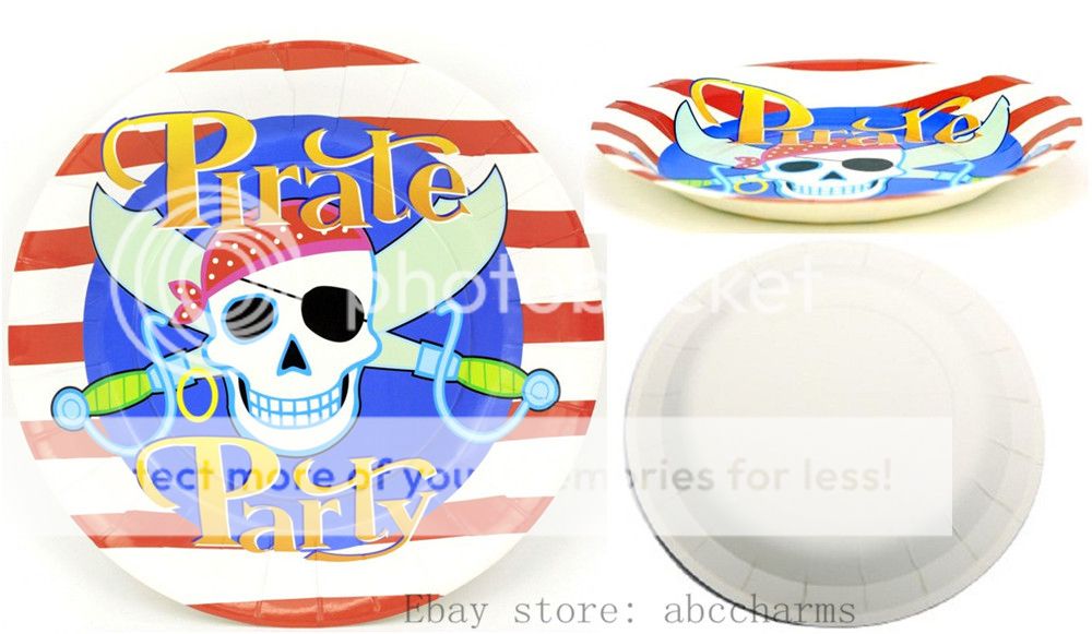 New 6pcs 7" Lovely Paper Plates Pirate Themes Christmas Wedding Party Supplies